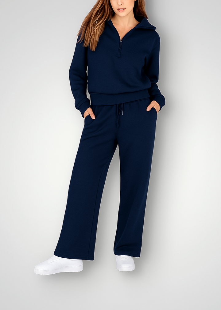 Women's Two-Piece Set – Zip-Up Wide-Leg Trouser Co-Ord Set