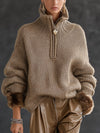Women's Jumper – Half-Zip Chunky Knit Fur Cuffs