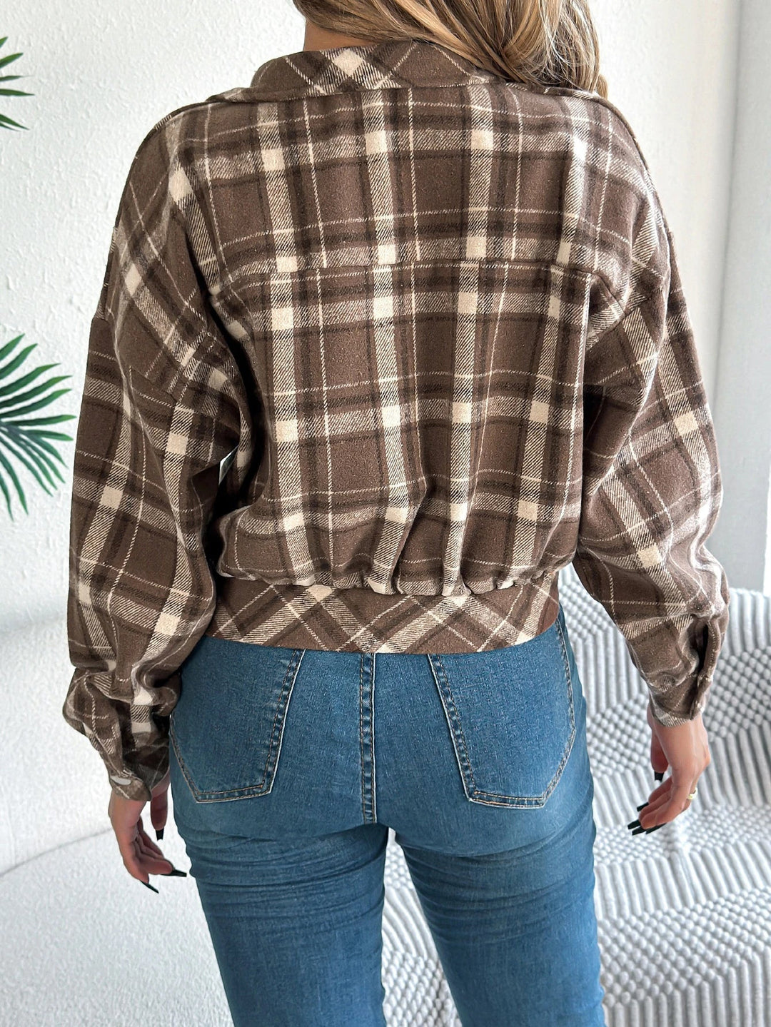 Women's Shacket – Cropped Check Relaxed-Fit