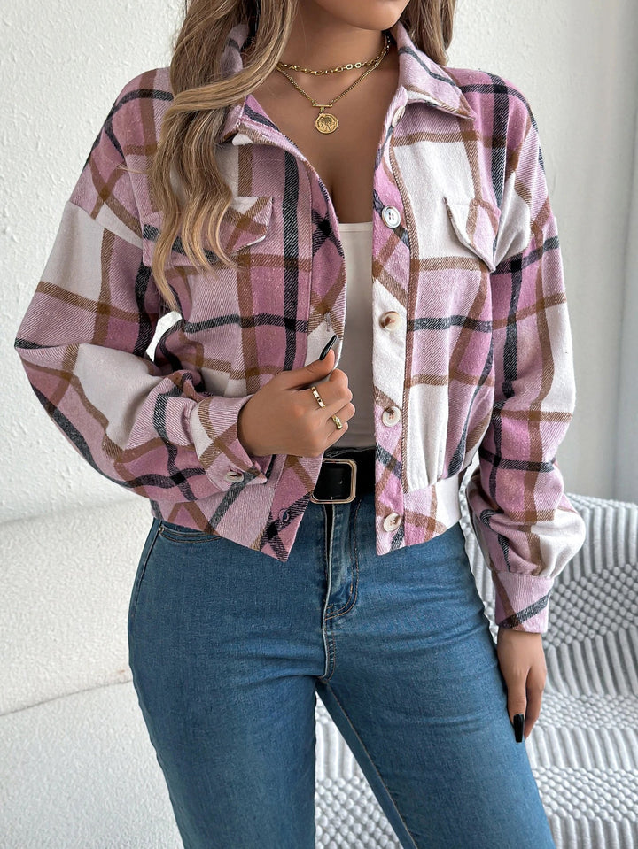 Women's Shacket – Cropped Check Relaxed-Fit