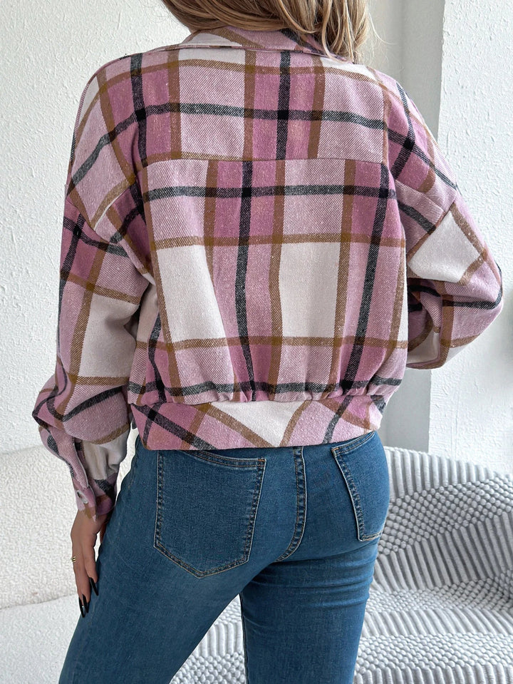 Women's Shacket – Cropped Check Relaxed-Fit