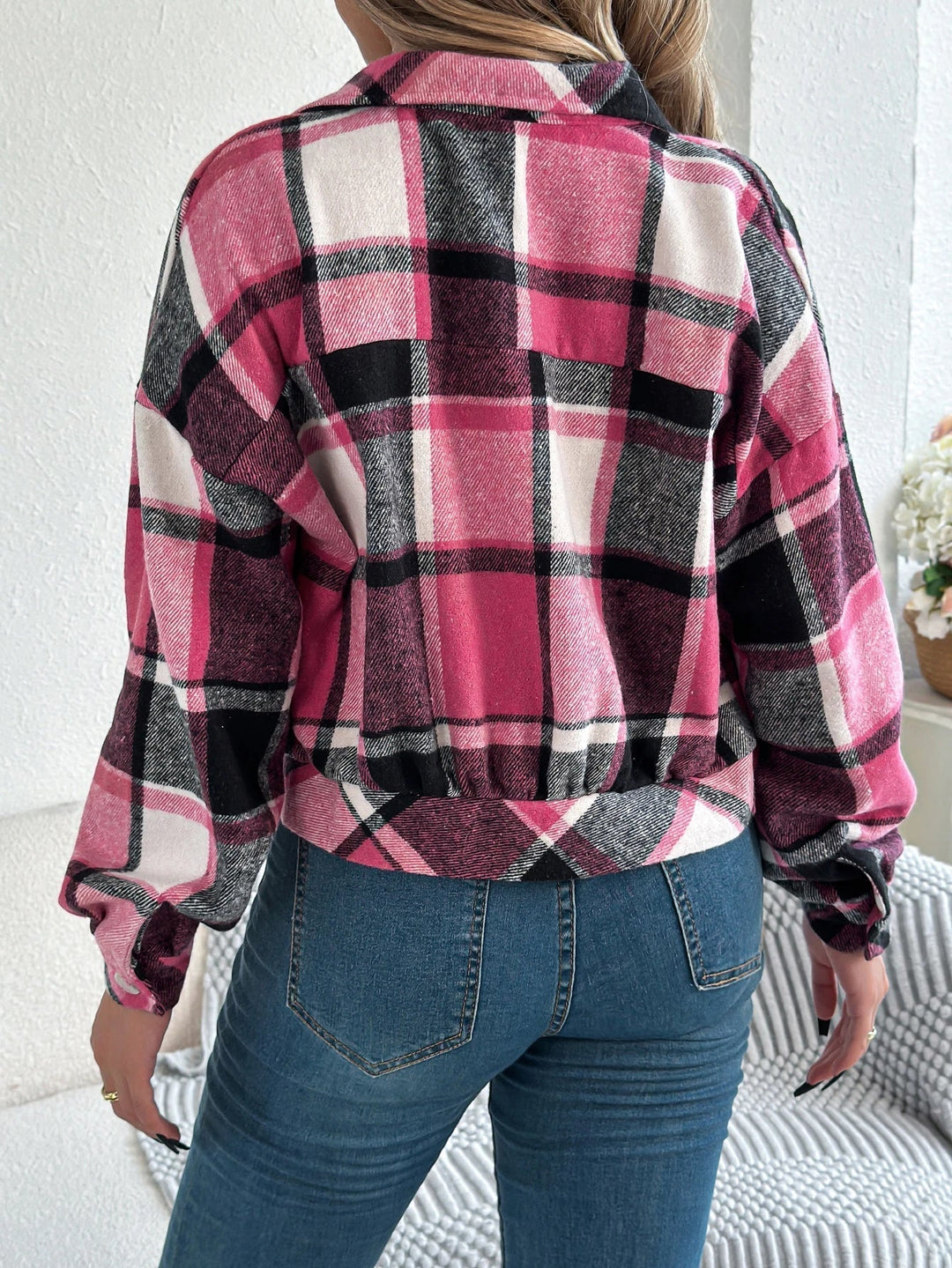 Women's Shacket – Cropped Check Relaxed-Fit