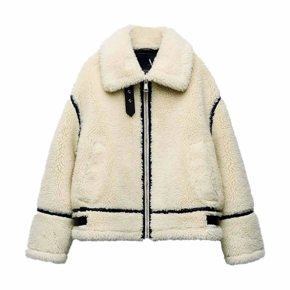 Women's Jacket – Oversized Teddy Contrast Trim