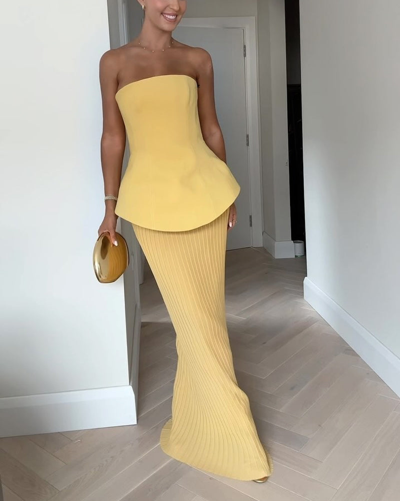 Women's Maxi Dress – Strapless Peplum