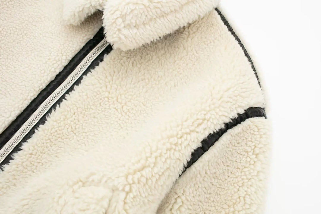 Women's Jacket – Oversized Teddy Contrast Trim