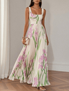 Women's Maxi Dress – Floral Chiffon Pleated Party