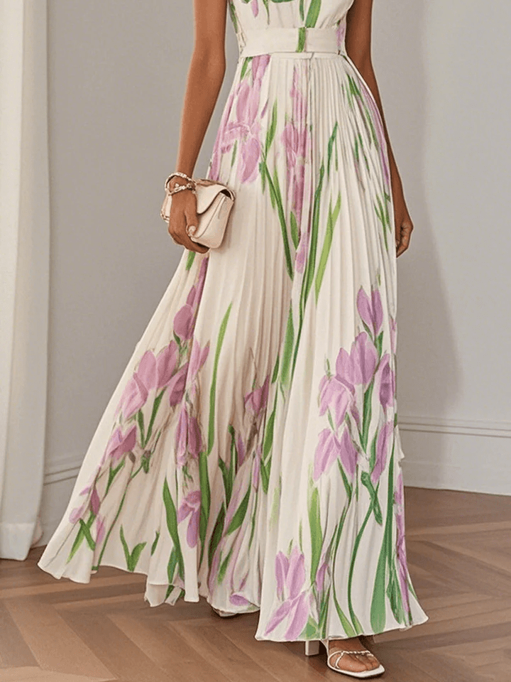 Women's Maxi Dress – Floral Chiffon Pleated Party