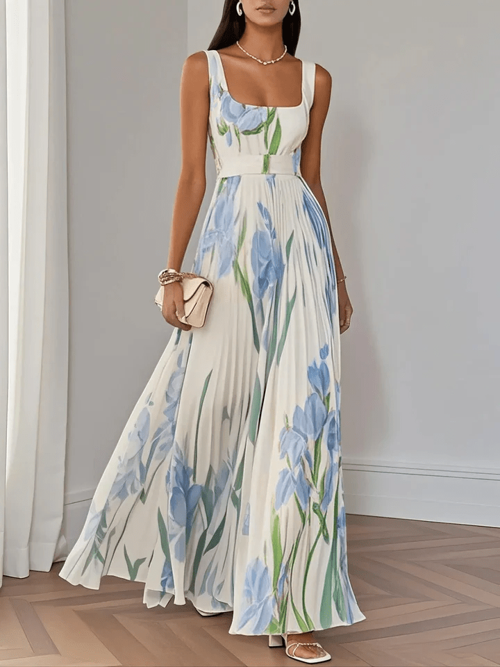 Women's Maxi Dress – Floral Chiffon Pleated Party