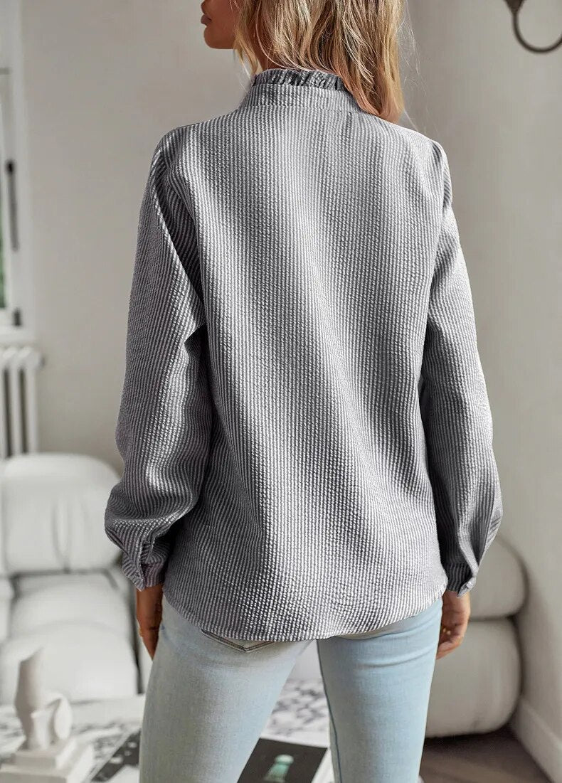 Women's Blouse – Ruffle Front Button-Up