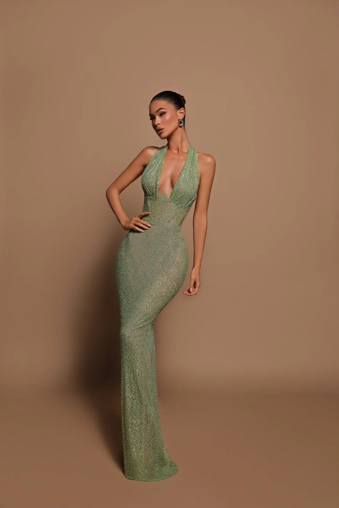 Women's Maxi Dress – Glitter Halter Neck Fitted