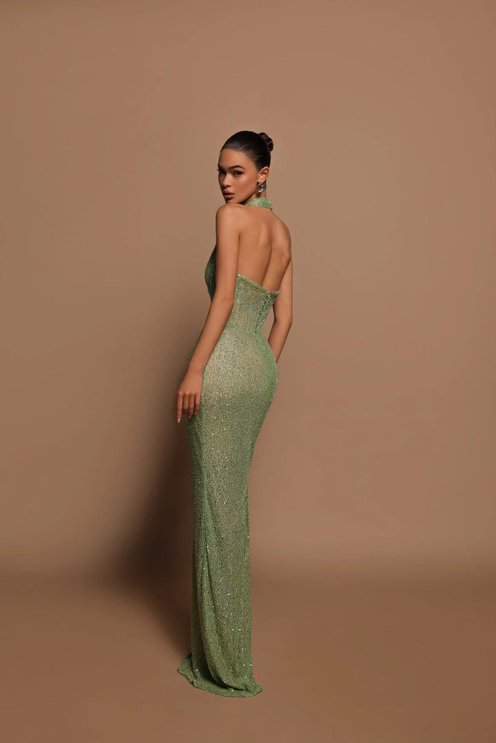 Women's Maxi Dress – Glitter Halter Neck Fitted