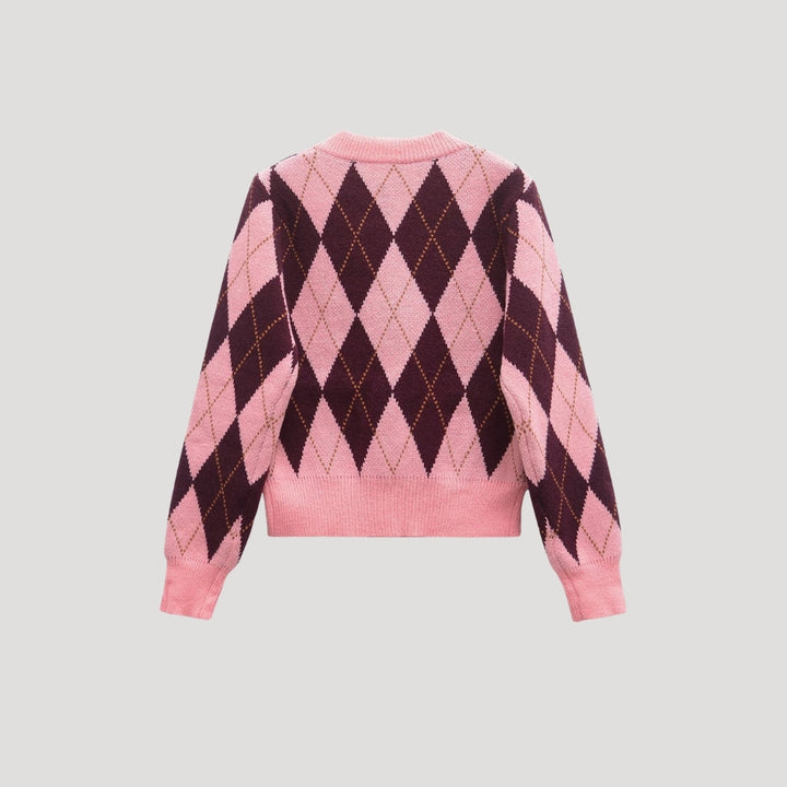 Women's Cardigan – Cropped Argyle Knit