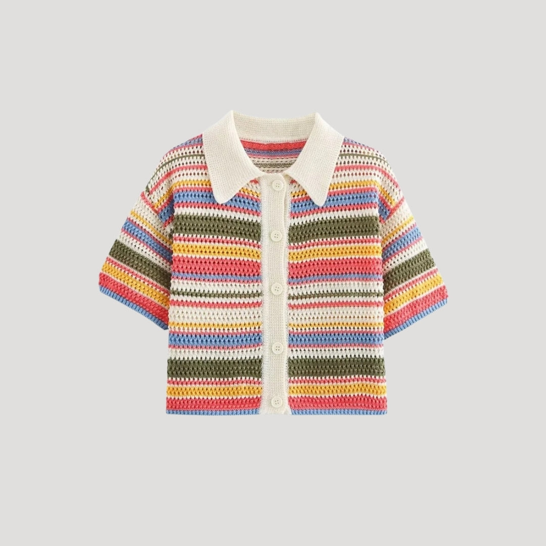 Women's Cardigan – Striped Crochet Knit