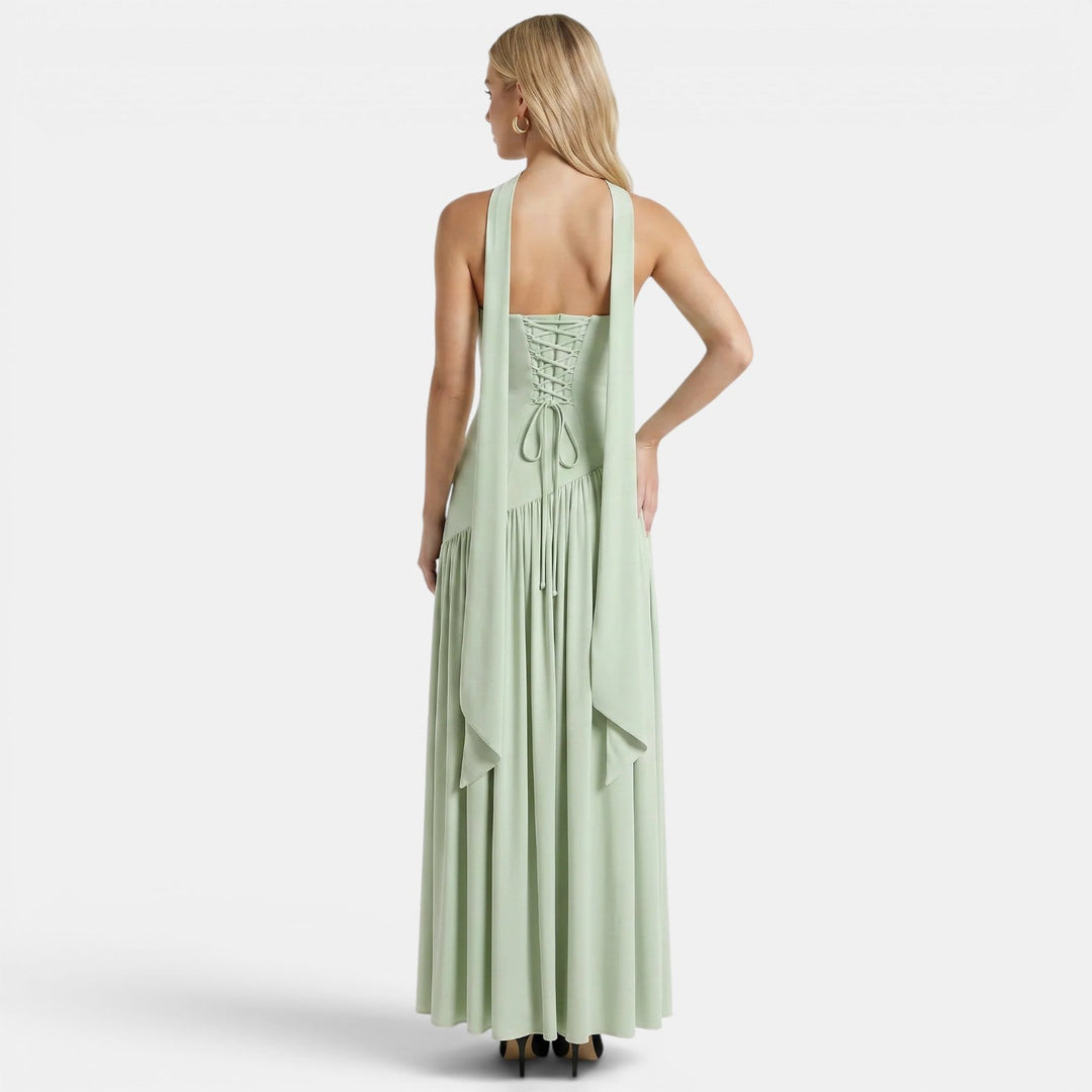 Womens Fashion Style - Women's Strapless Maxi Dress with Asymmetric Draping - product view 12