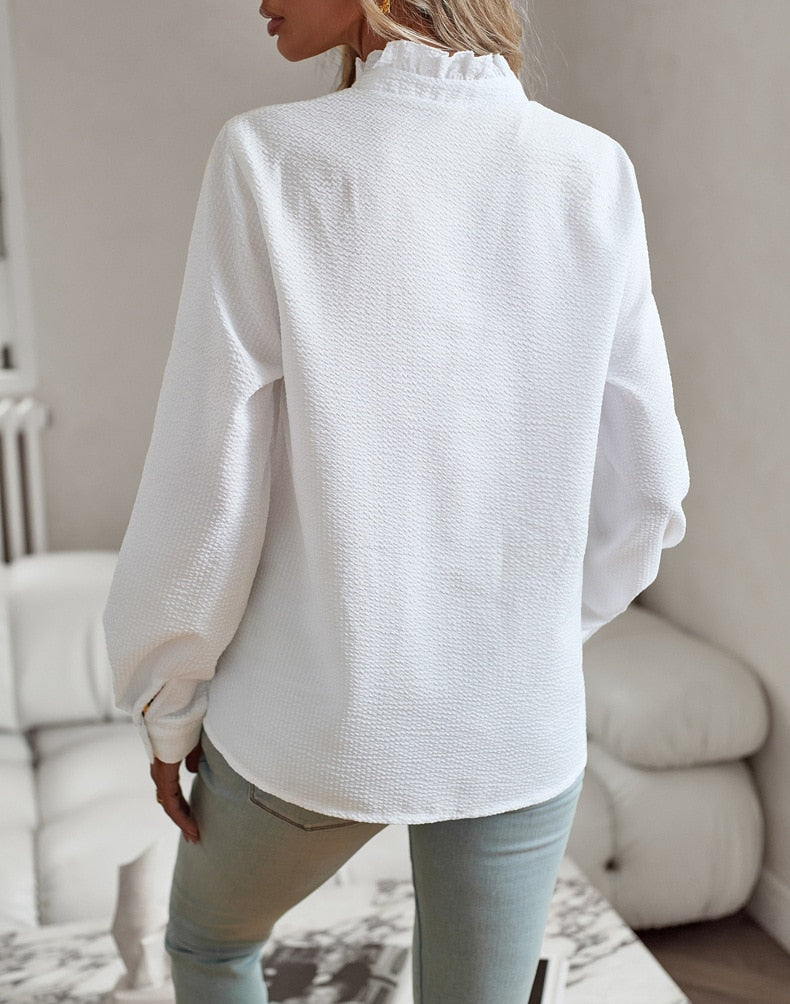 Women's Blouse – Ruffle Front Button-Up