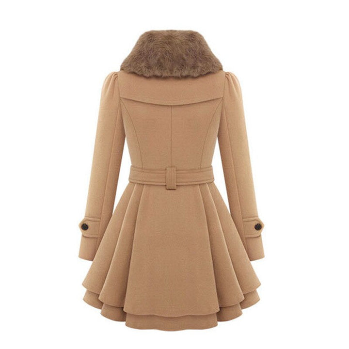 Women's Jacket – Faux Fur Collar Belted Wool-Blend