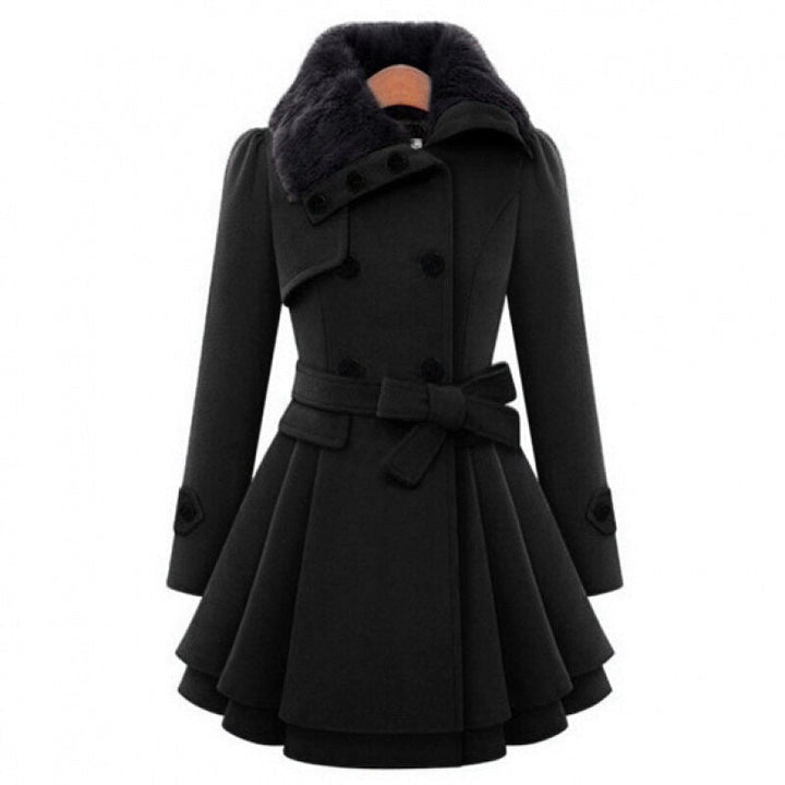 Women's Jacket – Faux Fur Collar Belted Wool-Blend