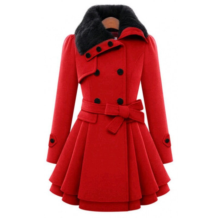 Women's Jacket – Faux Fur Collar Belted Wool-Blend
