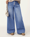 Women's Jeans – High-Waisted Blue Denim Wide-Leg Button-Front