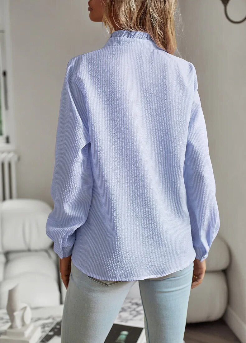 Women's Blouse – Ruffle Front Button-Up