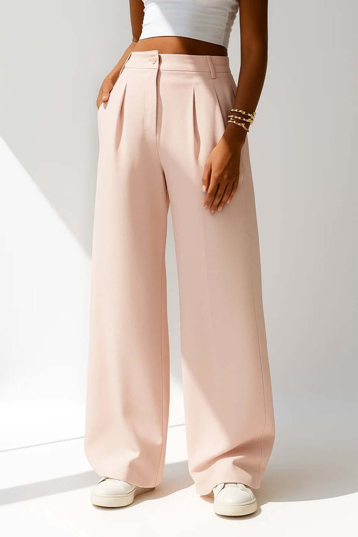 Women's Trousers – High-Waisted Pleated Wide-Leg