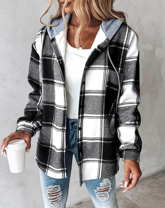 Women's Shacket – Hooded Check Relaxed-Fit Flannel