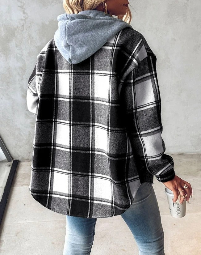 Women's Shacket – Hooded Check Relaxed-Fit Flannel