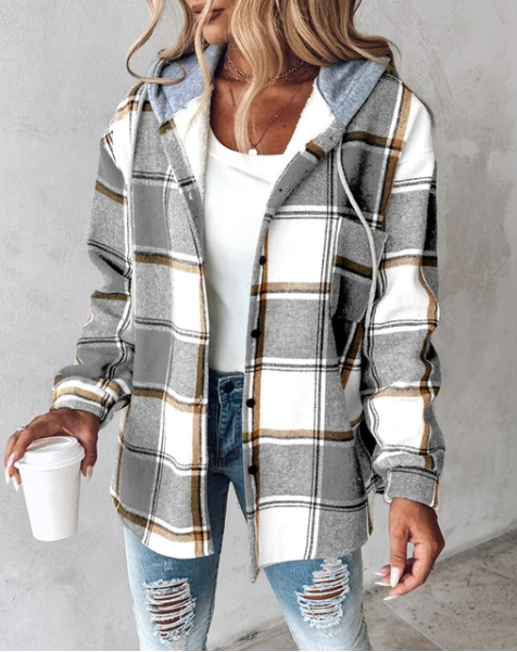 Women's Shacket – Hooded Check Relaxed-Fit Flannel