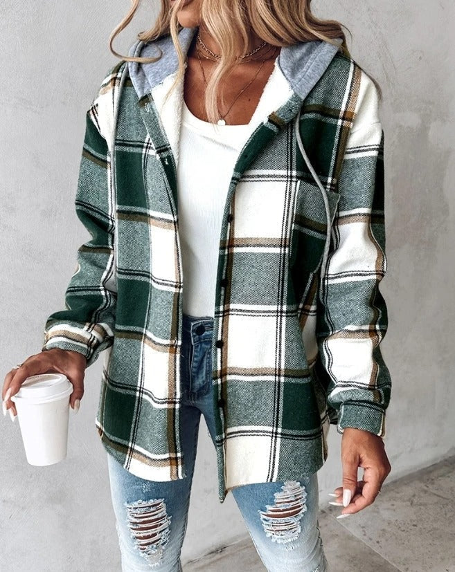 Women's Shacket – Hooded Check Relaxed-Fit Flannel