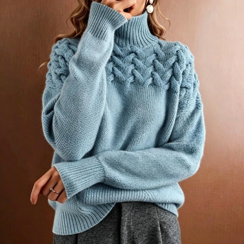 Women's Jumper – Cable-Yoke Turtleneck Oversized Knit
