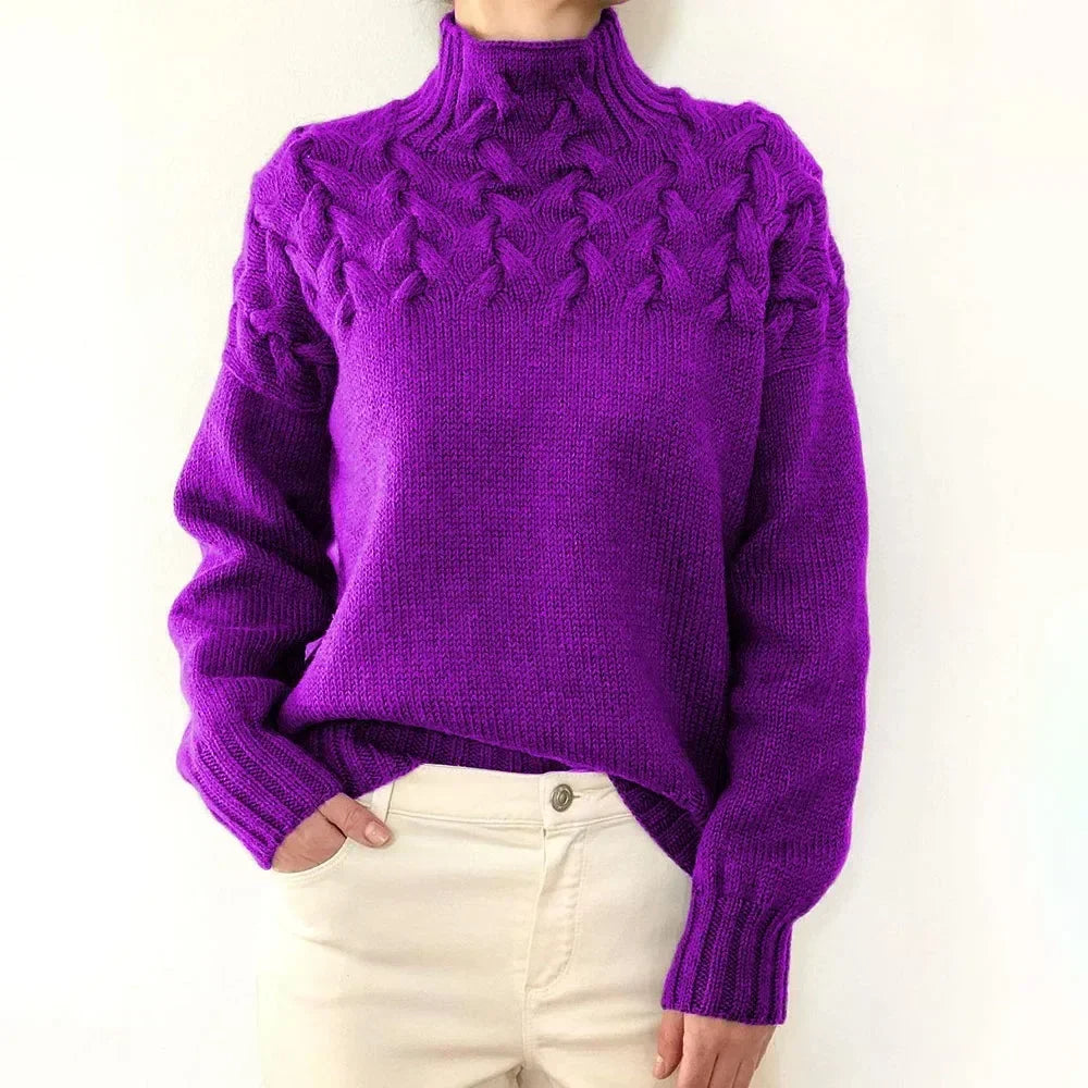 Women's Jumper – Cable-Yoke Turtleneck Oversized Knit