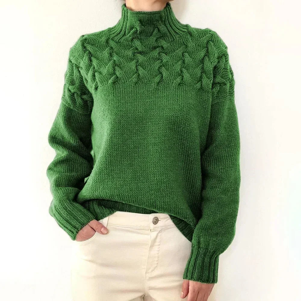 Women's Jumper – Cable-Yoke Turtleneck Oversized Knit
