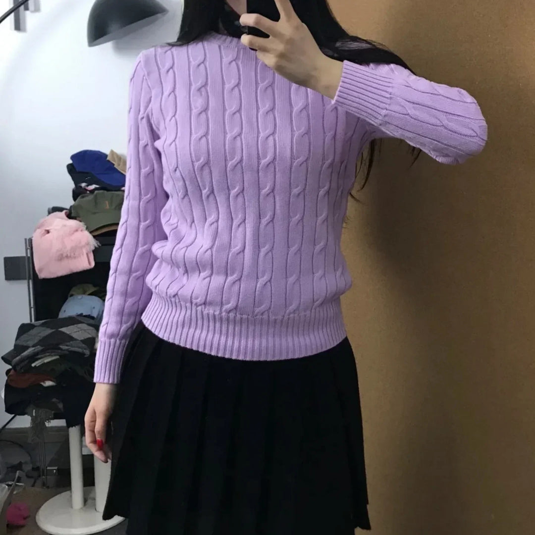 Women's Jumper – Pure Cotton Cable-Knit Crew-Neck