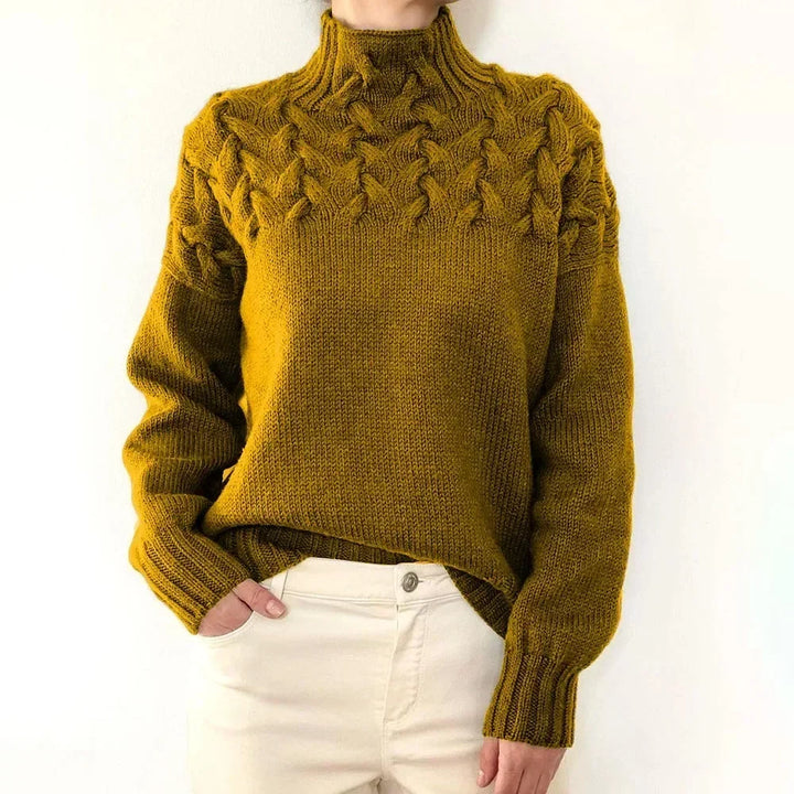 Women's Jumper – Cable-Yoke Turtleneck Oversized Knit