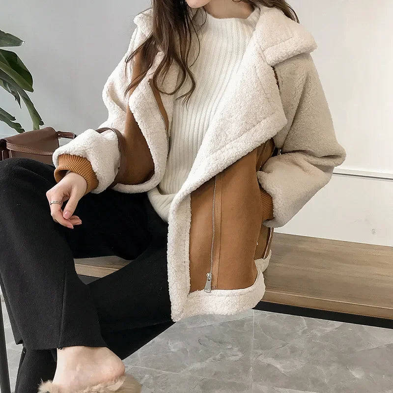Women's Jacket – Faux Suede Shearling-Lined Aviator Winter