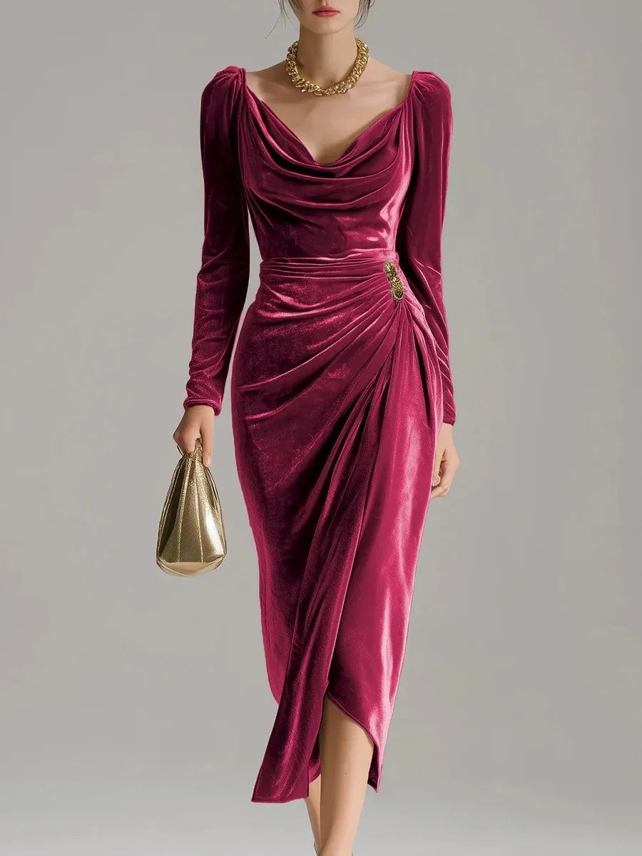 Women's Midi Dress – Ruched Velvet
