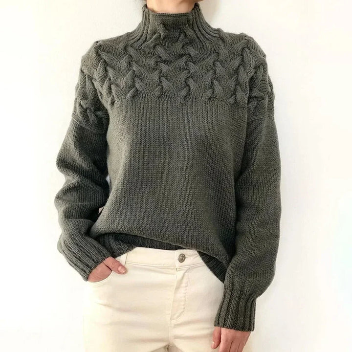 Women's Jumper – Cable-Yoke Turtleneck Oversized Knit