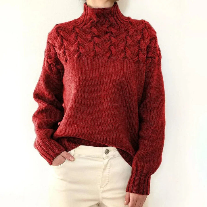 Women's Jumper – Cable-Yoke Turtleneck Oversized Knit