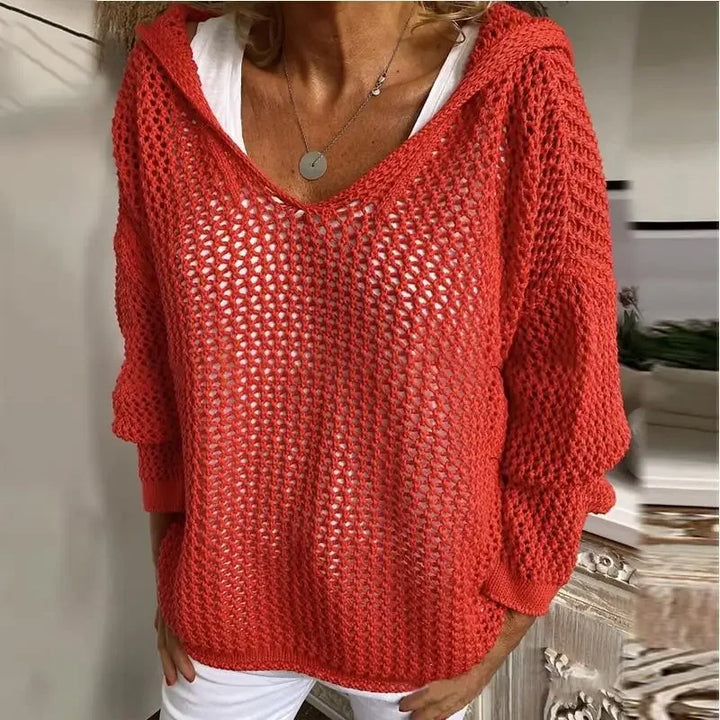 Women's Jumper – Open-Knit V-Neck
