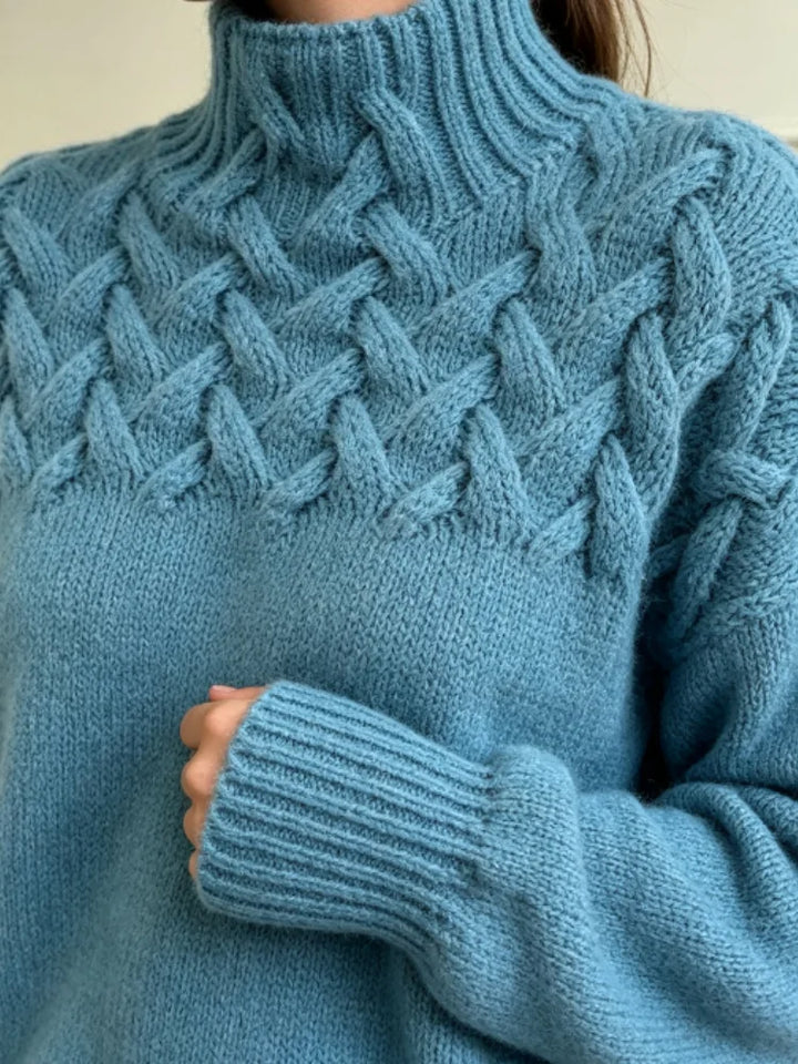 Women's Jumper – Cable-Yoke Turtleneck Oversized Knit
