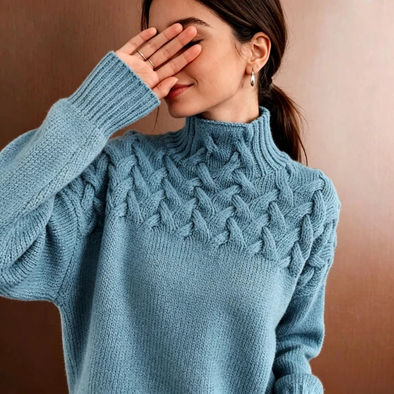 Women's Jumper – Cable-Yoke Turtleneck Oversized Knit