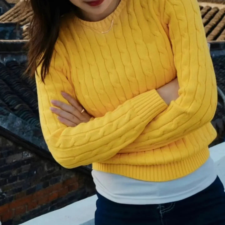 Women's Jumper – Pure Cotton Cable-Knit Crew-Neck