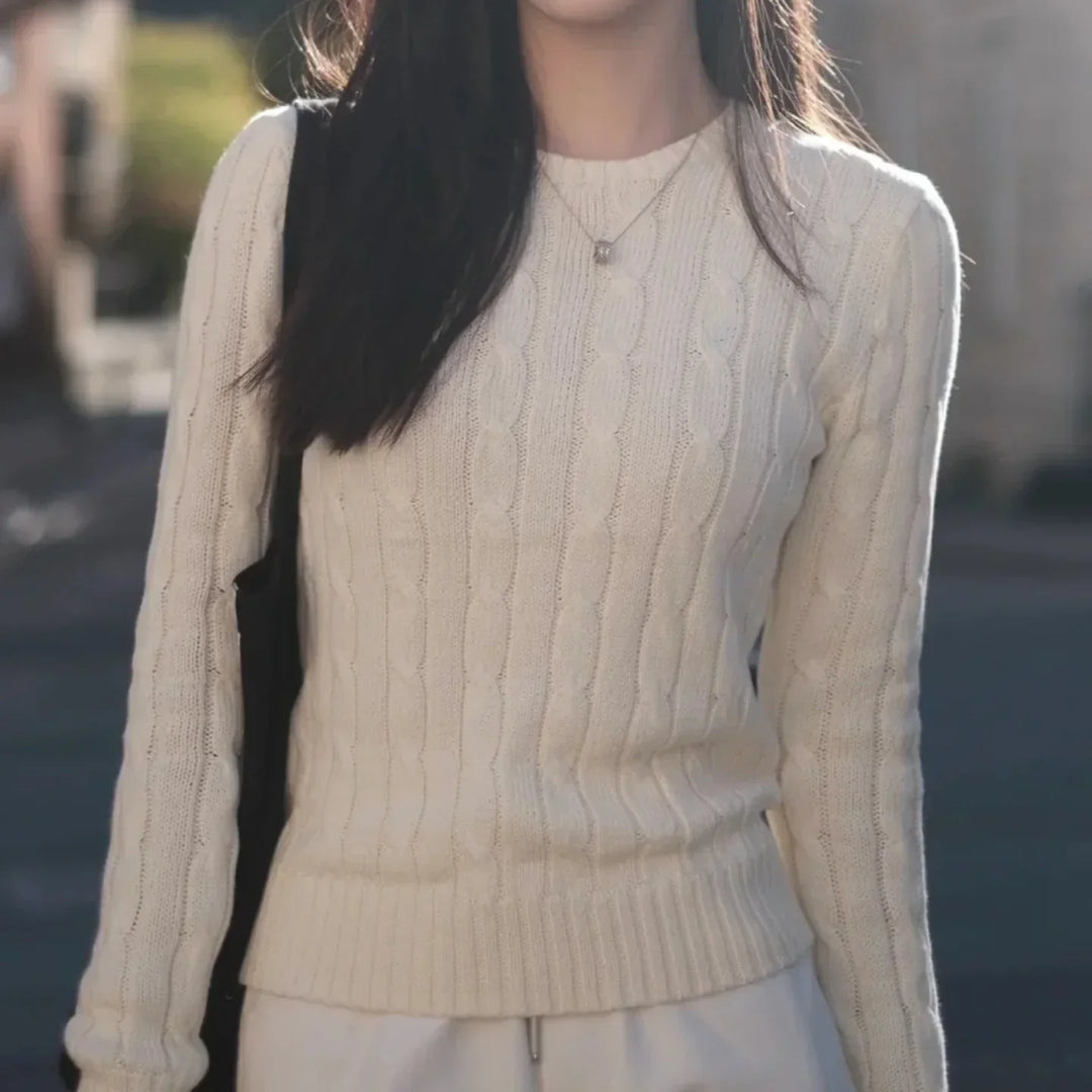 Women's Jumper – Pure Cotton Cable-Knit Crew-Neck
