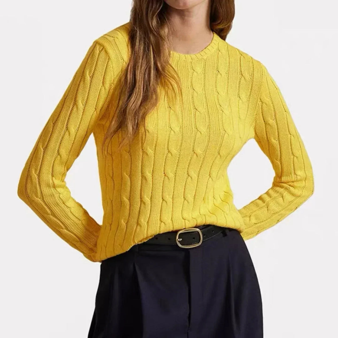 Women's Jumper – Pure Cotton Cable-Knit Crew-Neck