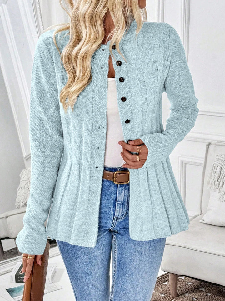 Women's Cardigan – Cable-Knit Fitted Peplum Button