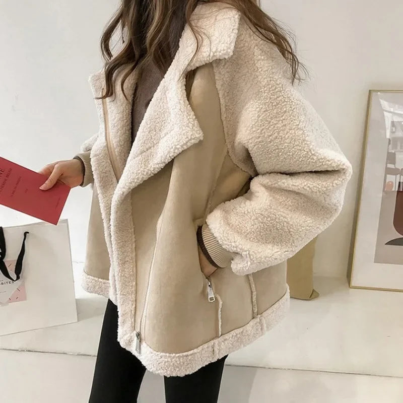 Women's Jacket – Faux Suede Shearling-Lined Aviator Winter