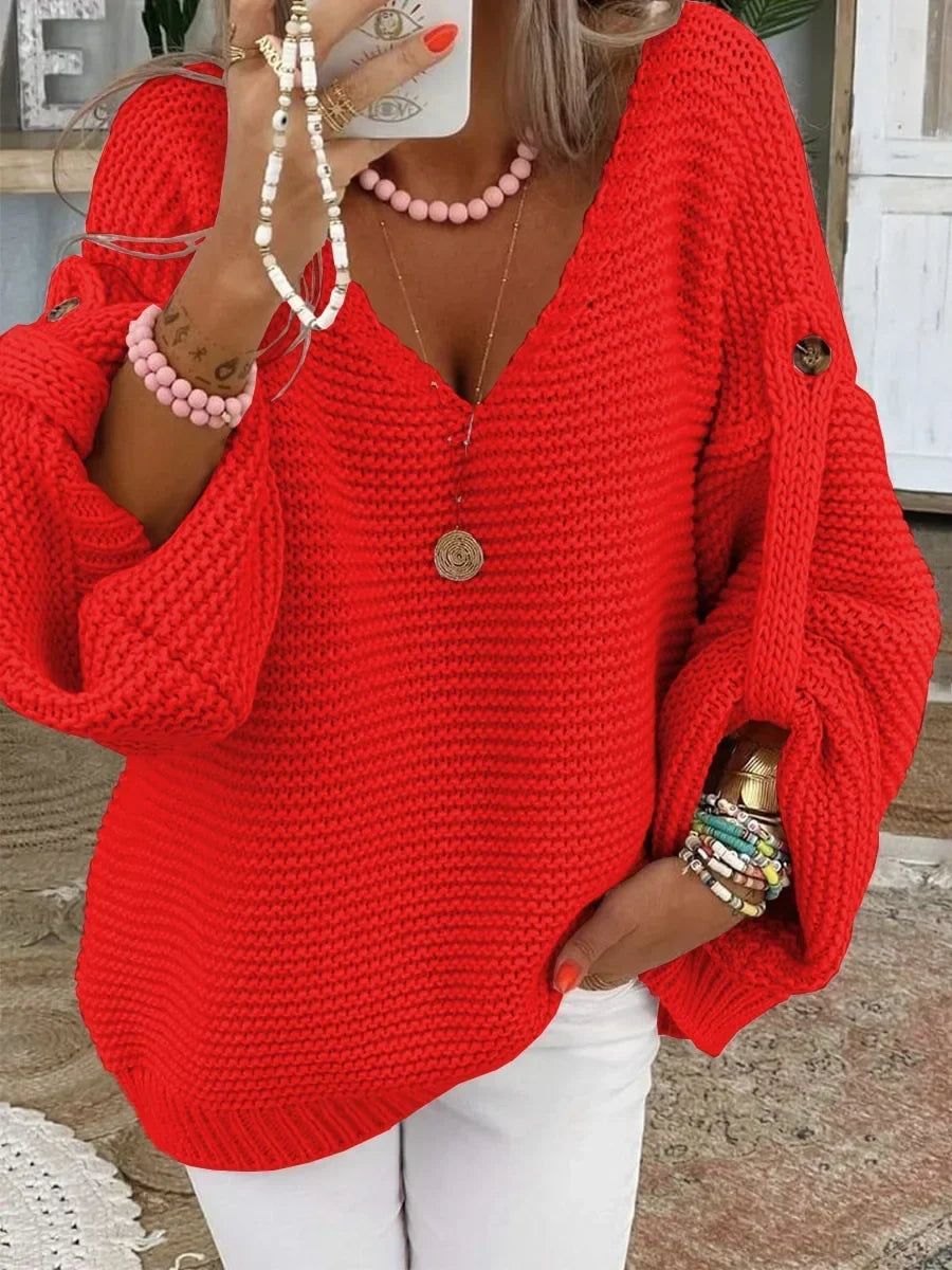 Women's Jumper – Lantern Sleeve Chunky Knit
