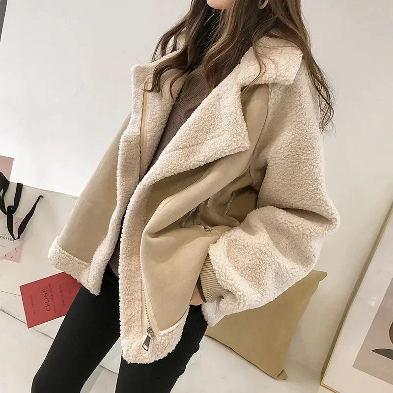 Women's Jacket – Faux Suede Shearling-Lined Aviator Winter