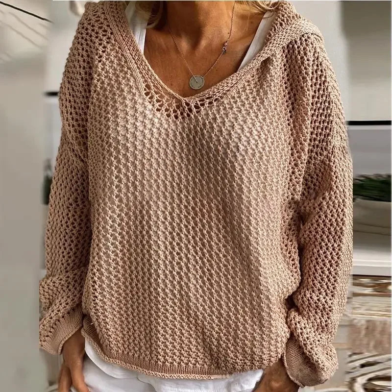 Women's Jumper – Open-Knit V-Neck