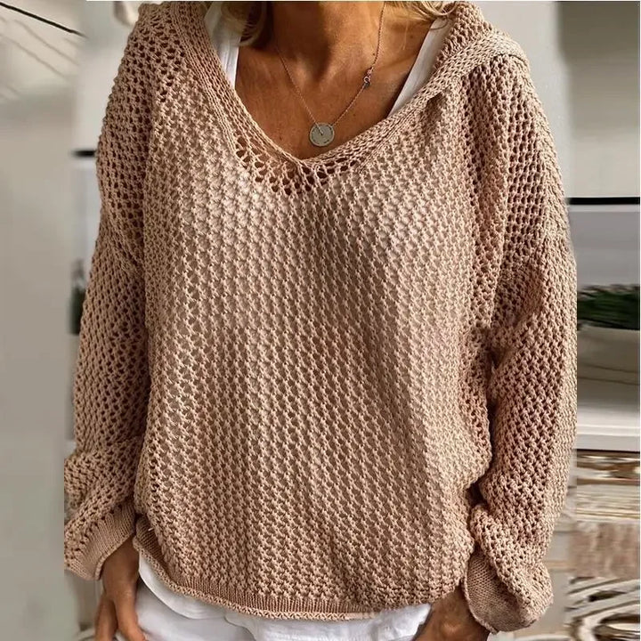 Women's Jumper – Open-Knit V-Neck